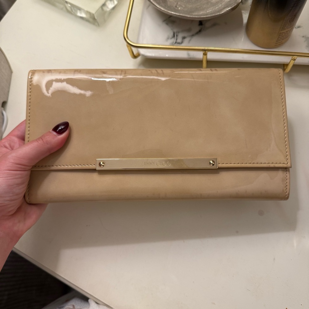Jimmy Choo Tan Patent Leather Clutch